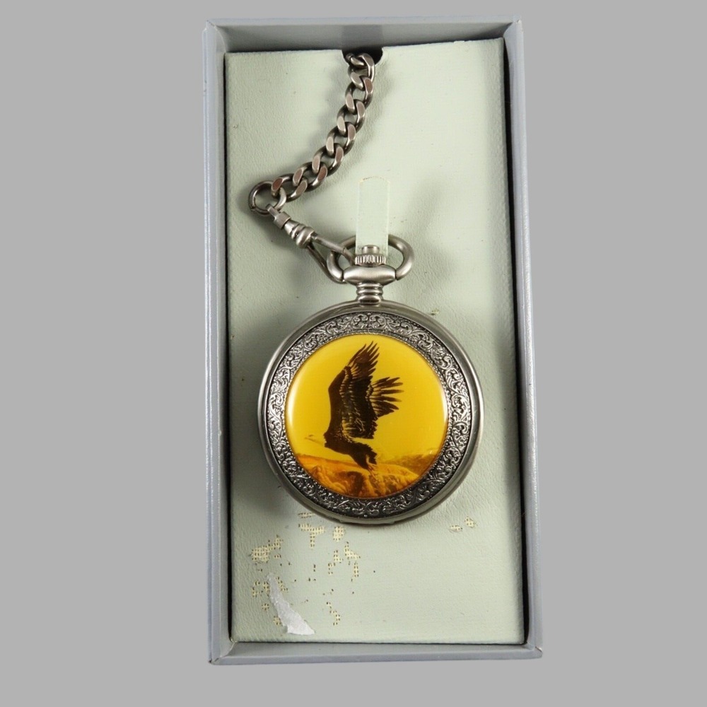 New Old Stock ARTIST PHILLIP CROWE POCKET WATCH Bald Eagle Majesti Brand GIFT!